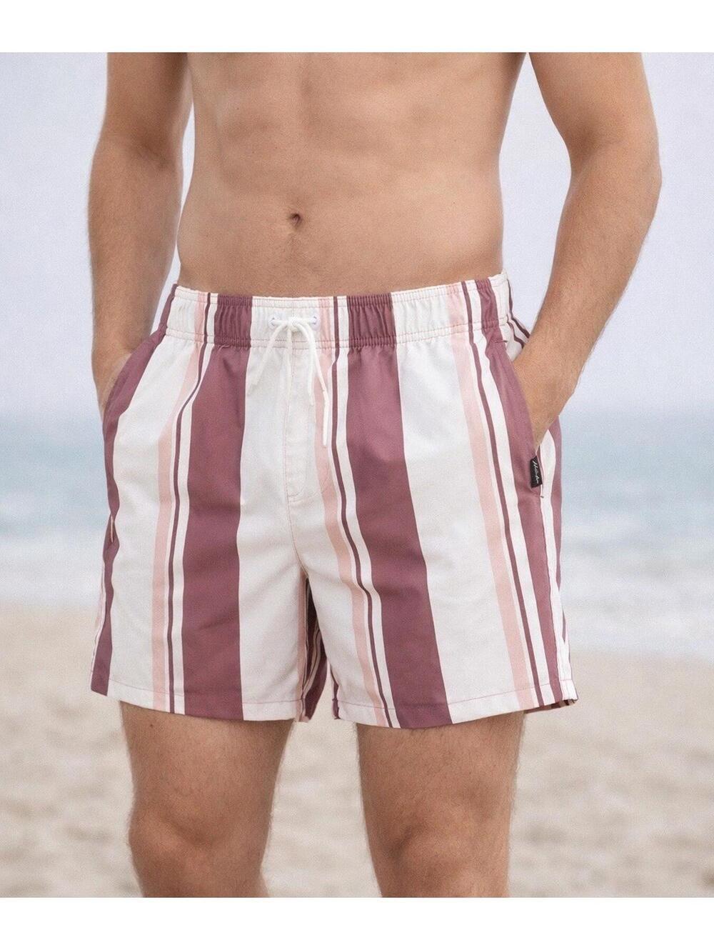 Hollister Striped Swim Trunks Mens Large Pink White Board Shorts Beach Summer